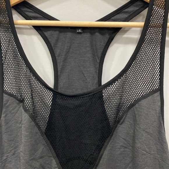 MICHI L Gray Purple Low Cut Mesh Performance Tank Workout Athleisure Designer - Picture 12 of 15